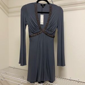 Sky Flare Sleeve Mini dress with gunmetal chain detailing